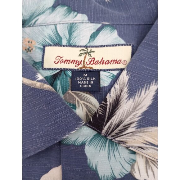 TOMMY BAHAMA Men's Blue Floral 100% Silk Hawaiian Shirt Medium All Over Print - Picture 5 of 12